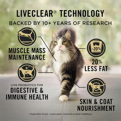 Purina Pro Plan Liveclear Cat Food Weight Management and Cat Allergen Reducer Chicken and Rice Formula - 5.5 Lb. Bag