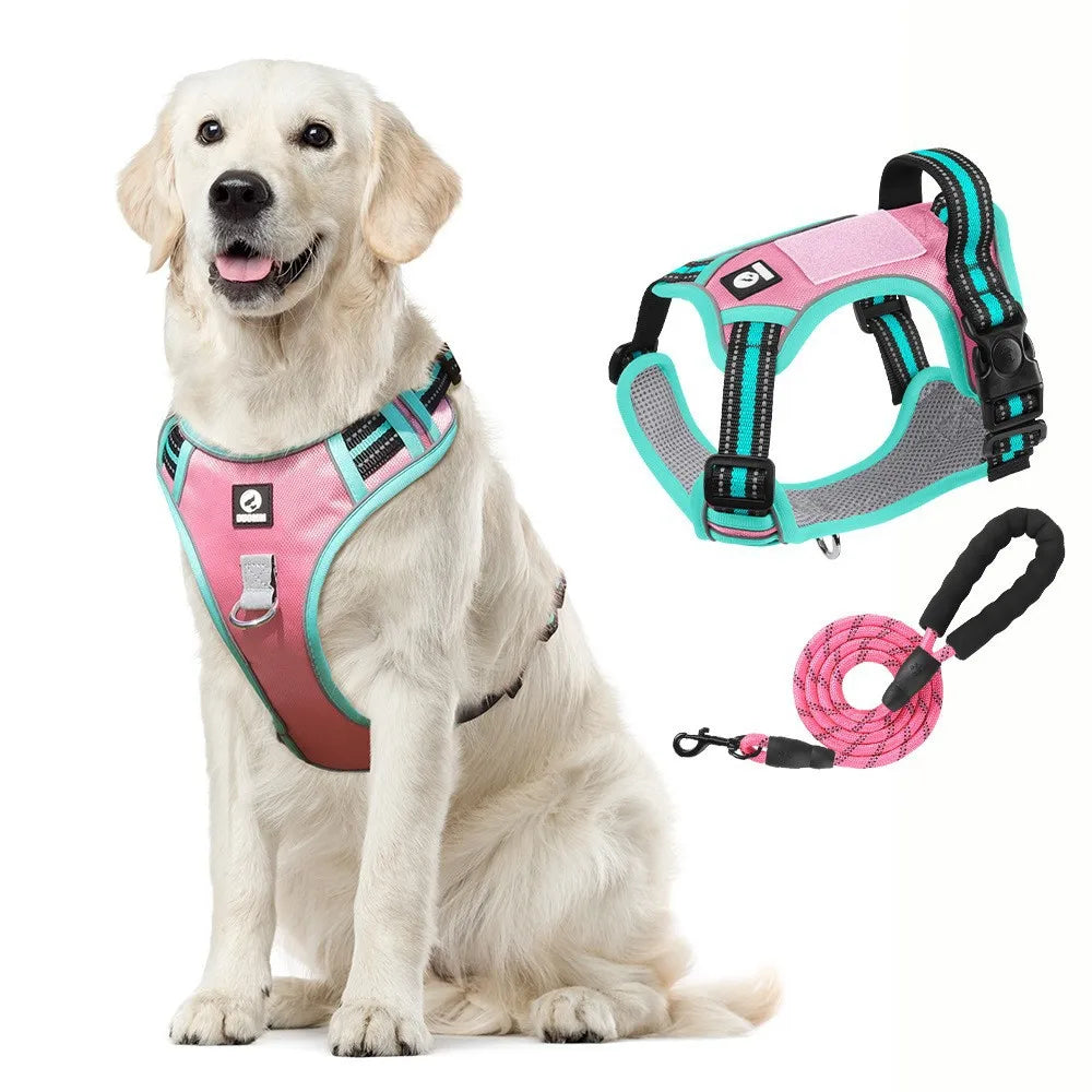 Dog Harness Lead Escape-Proof Reflective Oxford Cloth Breathable Pet Harnesses for Medium Large Dogs Collar Outdoor Walking