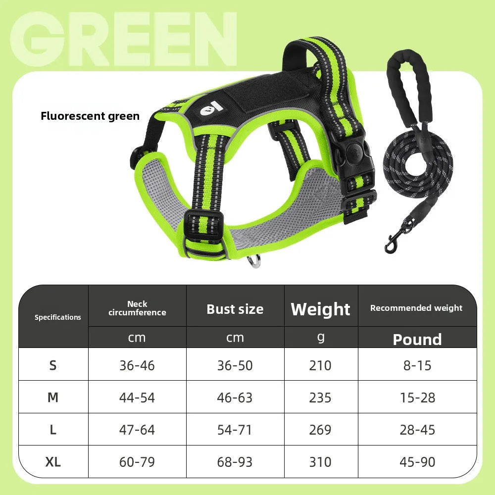 Dog Harness Lead Escape-Proof Reflective Oxford Cloth Breathable Pet Harnesses for Medium Large Dogs Collar Outdoor Walking