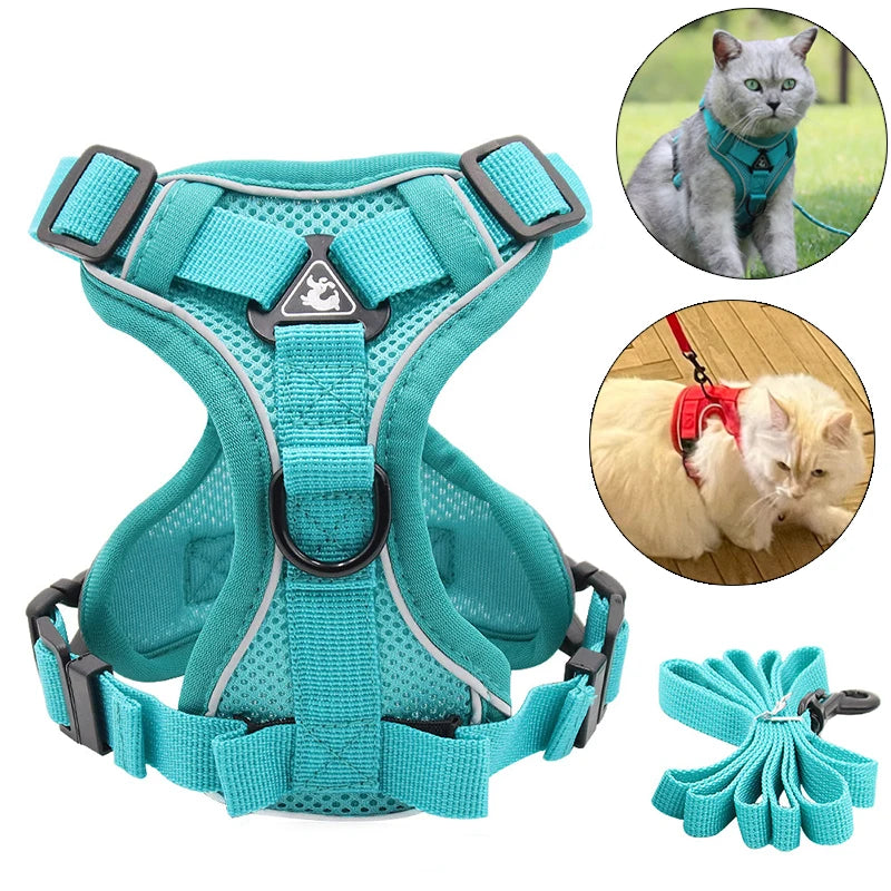 Fashion Reflective Cat/Dog Harness and Leash Sets Breathable Mesh Pet Harnesses for Small Dogs Cats Kitten Accessories Collier Chat