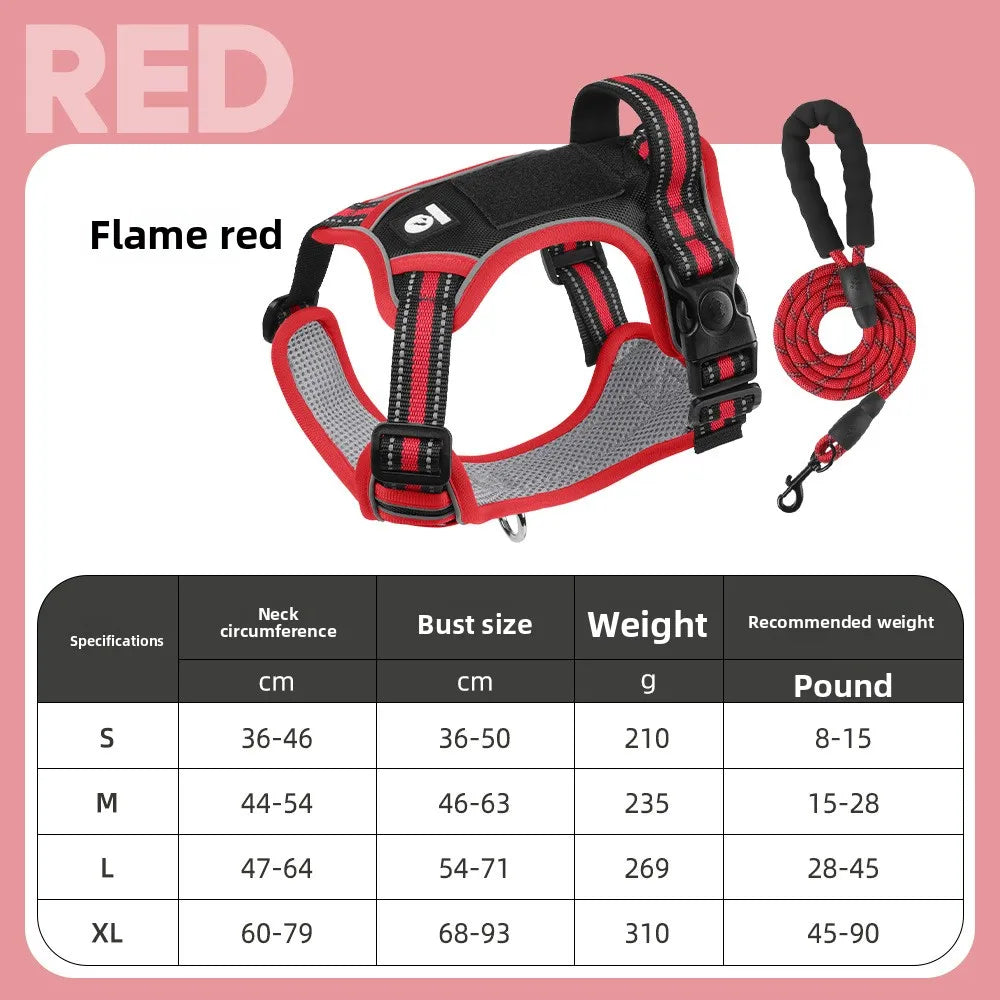 Dog Harness Lead Escape-Proof Reflective Oxford Cloth Breathable Pet Harnesses for Medium Large Dogs Collar Outdoor Walking