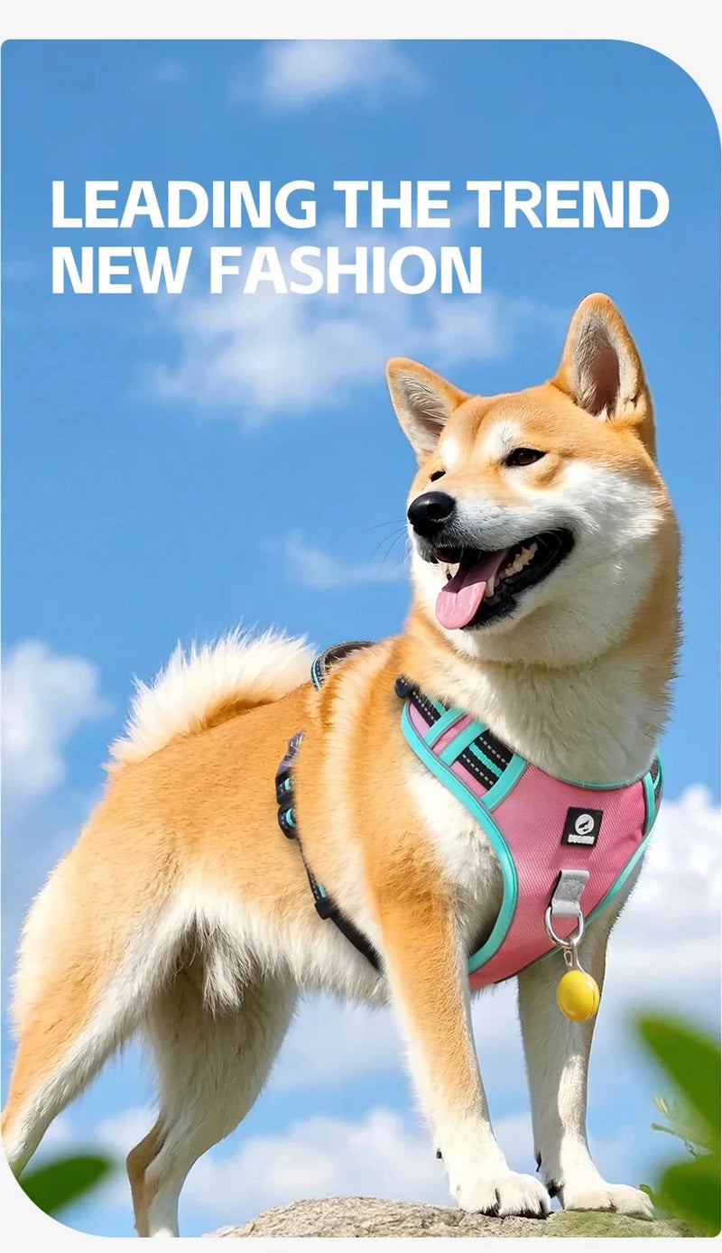 Dog Harness Lead Escape-Proof Reflective Oxford Cloth Breathable Pet Harnesses for Medium Large Dogs Collar Outdoor Walking
