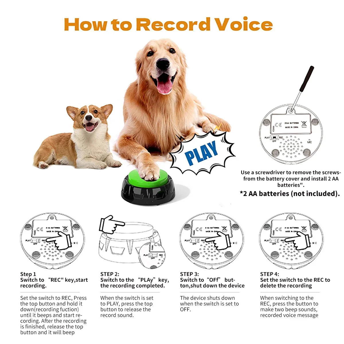 6 Pack Set Recordable Dog Training Button Pet Communication Talking Buttons Dog Interactive Toys