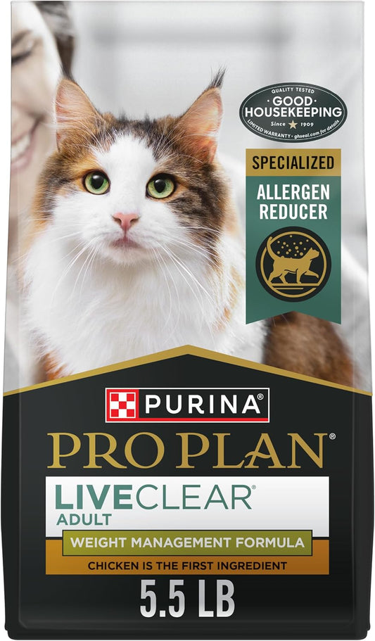 Purina Pro Plan Liveclear Cat Food Weight Management and Cat Allergen Reducer Chicken and Rice Formula - 5.5 Lb. Bag