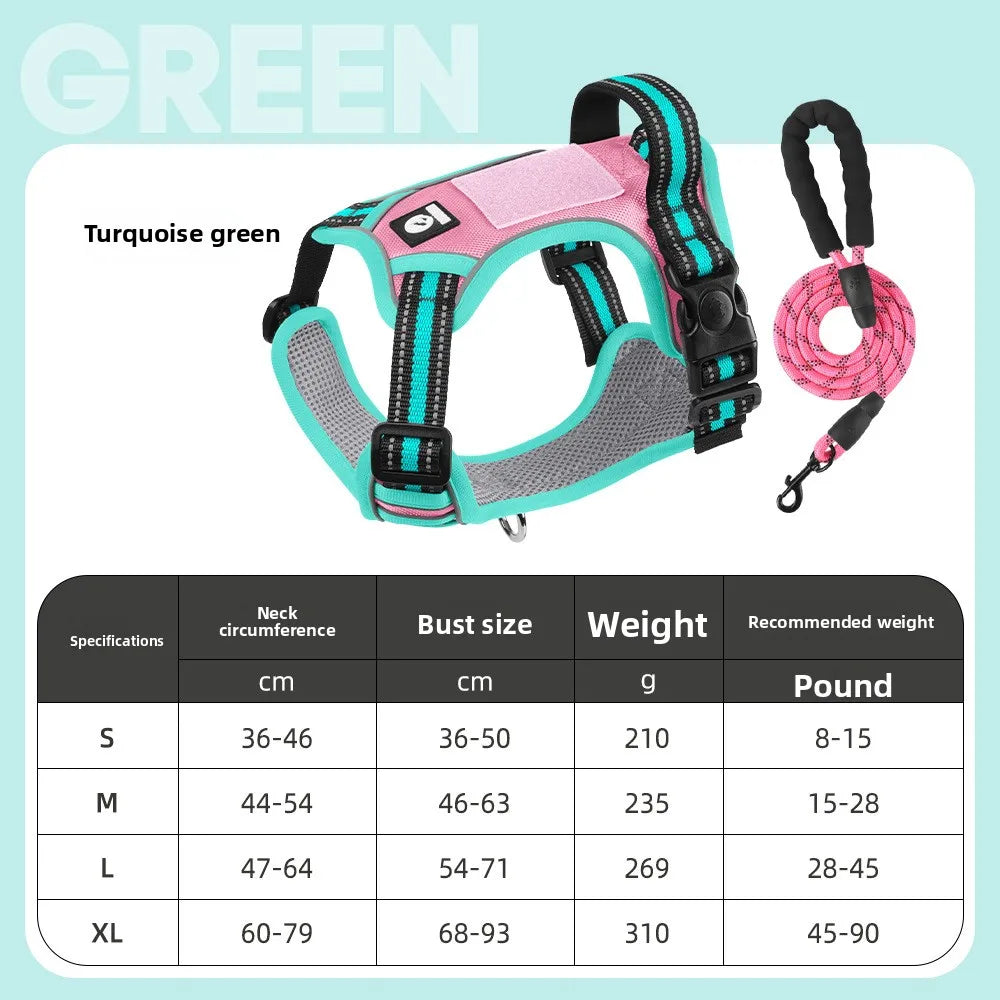Dog Harness Lead Escape-Proof Reflective Oxford Cloth Breathable Pet Harnesses for Medium Large Dogs Collar Outdoor Walking
