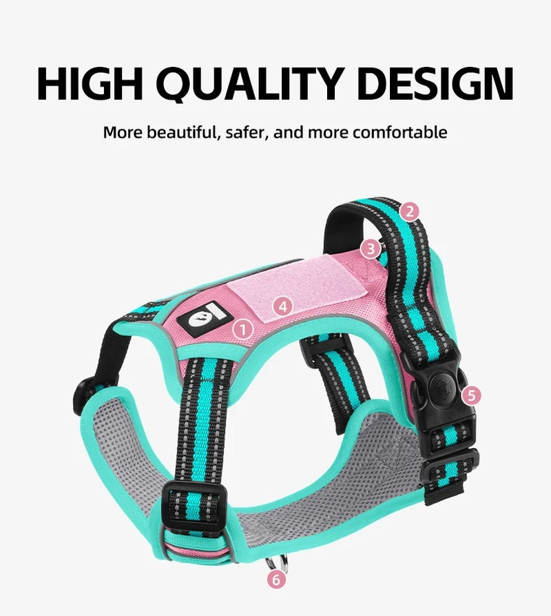 Dog Harness Lead Escape-Proof Reflective Oxford Cloth Breathable Pet Harnesses for Medium Large Dogs Collar Outdoor Walking