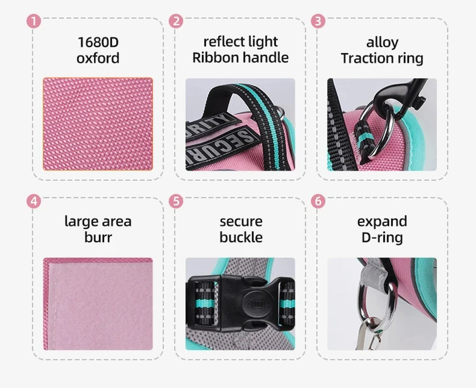 Dog Harness Lead Escape-Proof Reflective Oxford Cloth Breathable Pet Harnesses for Medium Large Dogs Collar Outdoor Walking
